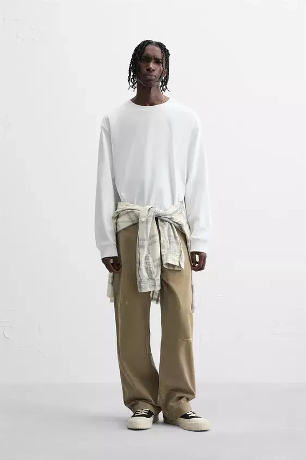 ZARA БАЗОВАЯ ФУТБОЛКА С ДЛИННЫМИ РУКАВАМИ, ЖЕЛТОВАТО-БЕЛЫЙ