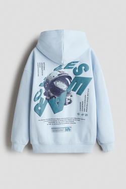 H&M Толстовка с капюшоном и принтом, светло-голубой