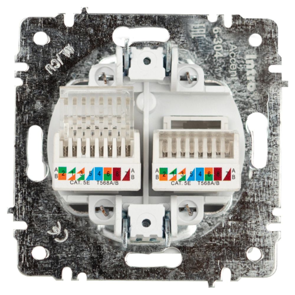 Розетка Intro Accent 6-304-01 информационная 2xRJ45 IP20 СУ белый