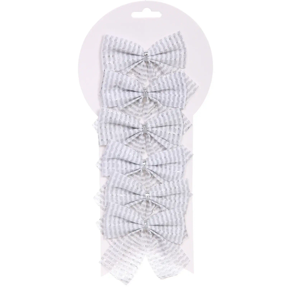 Бант на ёлку «Волшебство» 8,5*9 см (набор 6 шт), Серебро