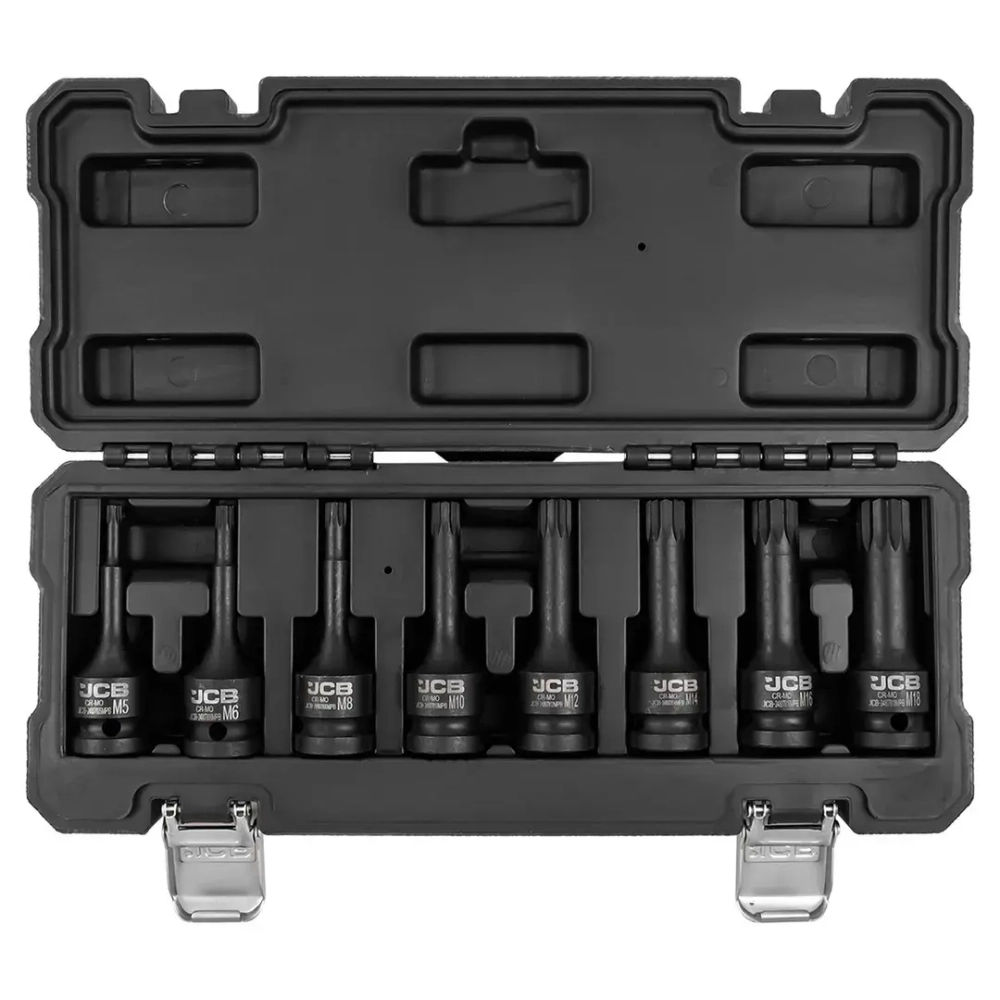 Набор головок-бит SPLINE ударных 8пр.,1/2''(M5, M6, M8, M10, M12, M14, M16, M18), в пласт.кейсе JCB JCB-40811MPB