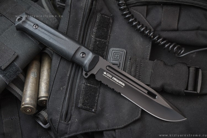 Тактический нож Фельдъегерь AUS-8 Black Titanium Serrated