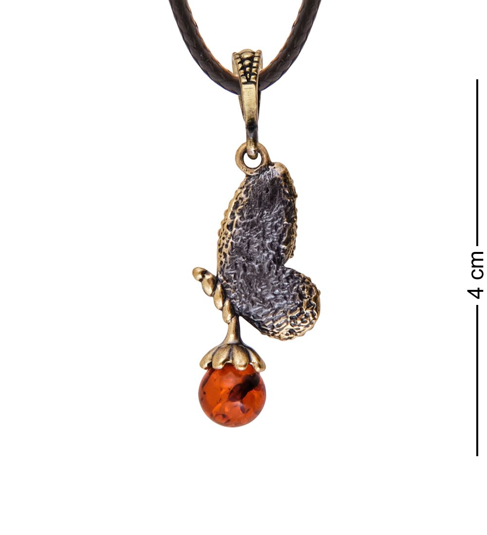 AM-3626 Подвеска «Бабочка Баттерфляй» (латунь, янтарь)