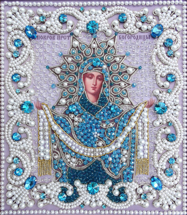 ЖС-10-СГ Набор для вышивания хрустальными камнями Покров Прсв Богородицы (голубой)