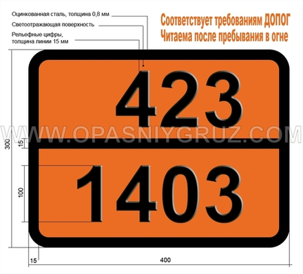 Табличка Опасный груз 423-1403 КАЛЬЦИЯ ЦИАНАМИД