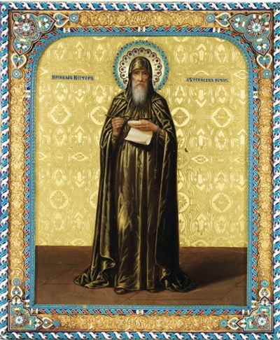 Нестор Летописец Печерский. Деревянная икона на левкасе