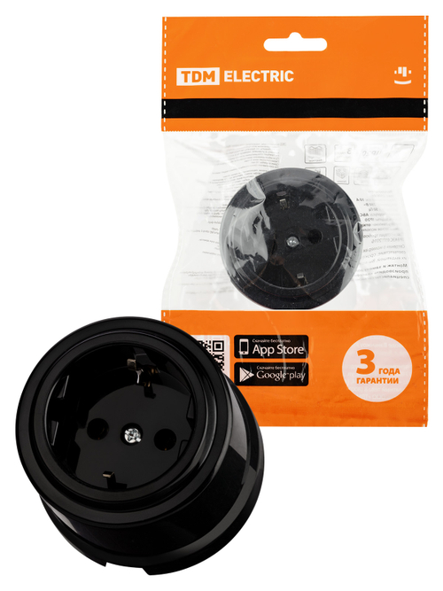 Розетка 2P черная Виви 16А 250В TDM