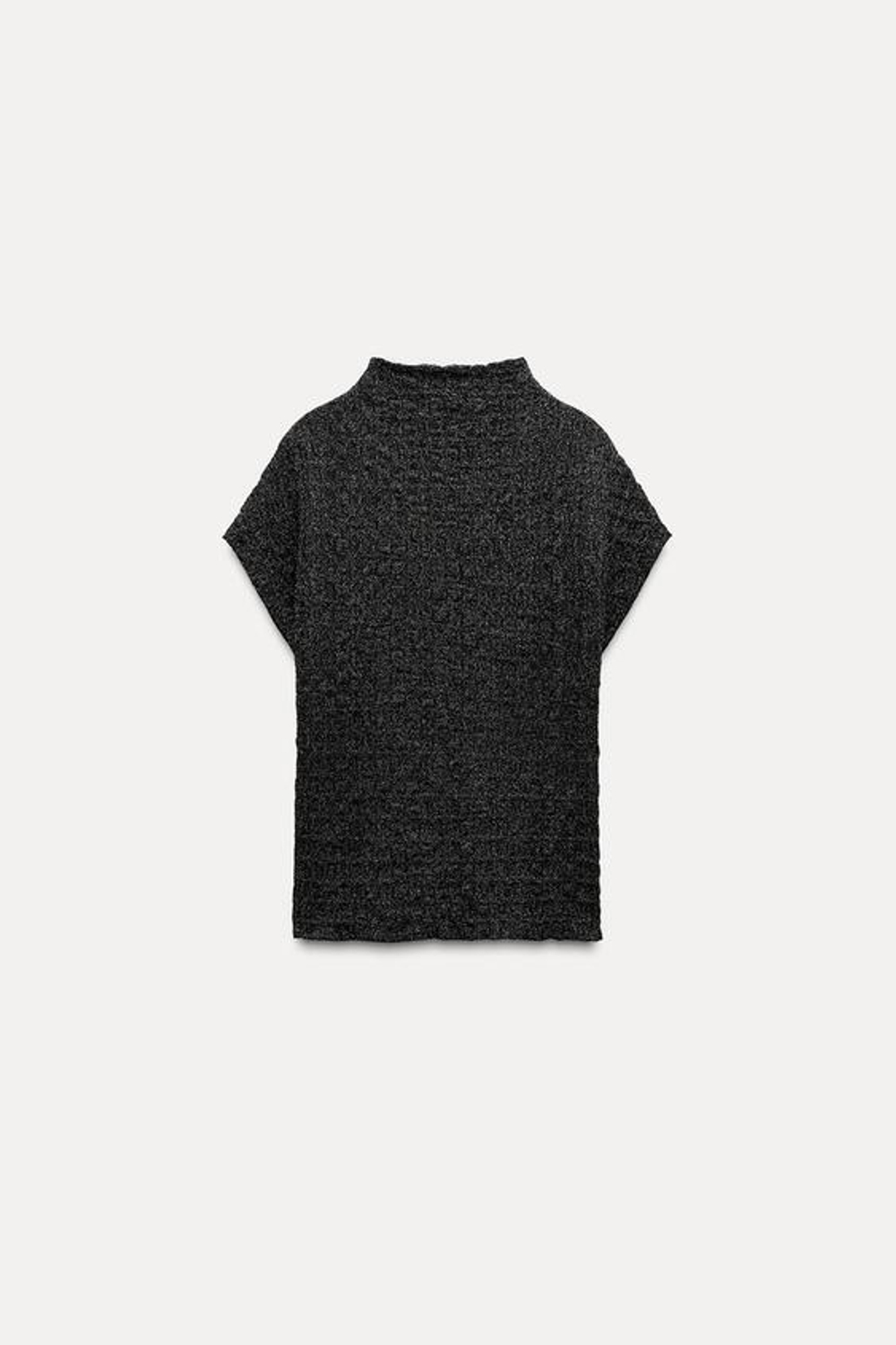 ZARA ТОП С МЕТАЛЛИЗИРОВАННОЙ НИТЬЮ И РЕЛЬЕФНЫМ УЗОРОМ НА ТКАНИ, ЧЕРНЫЙ