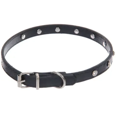 Ошейник для собак и кошек со стразами «На стиле», цвет черный, 1.5см, размер L, 39*44см (лейбл)