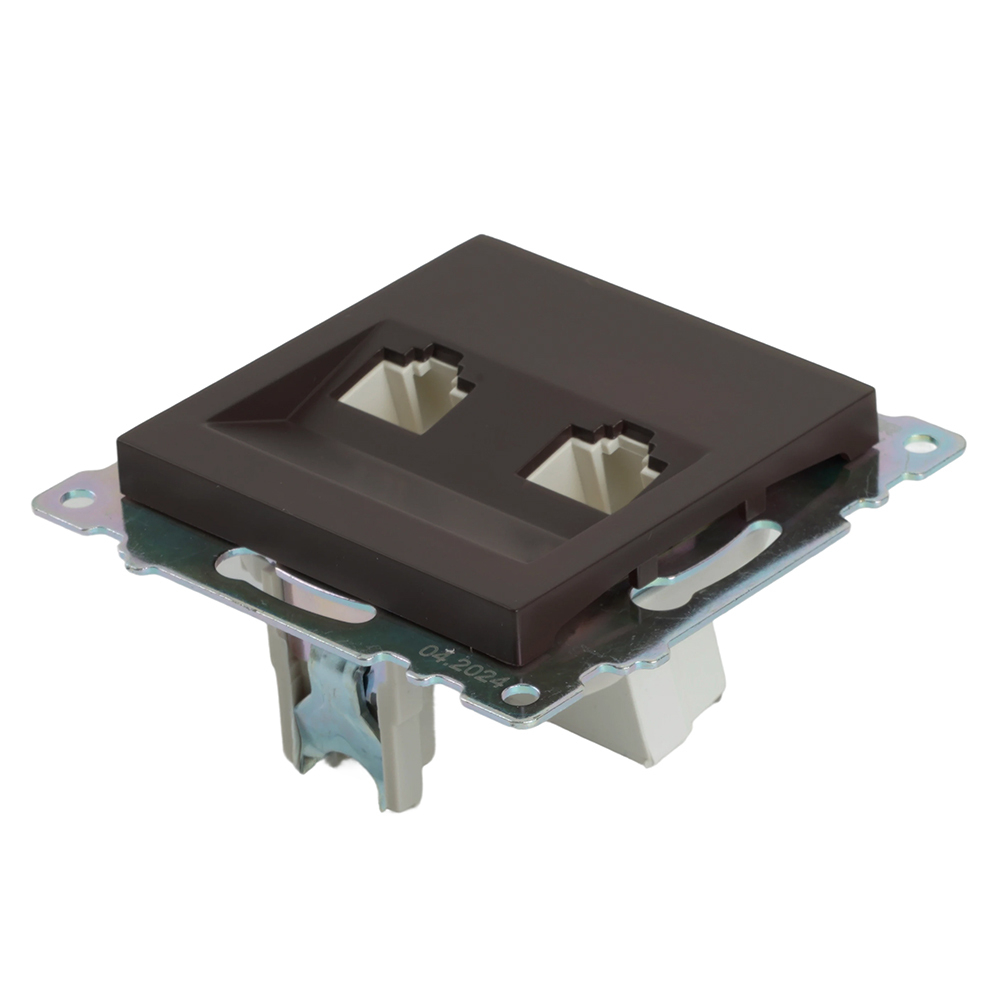 Розетка компьютерная 2-местная RJ-45 (механизм) STEKKER GLS00-7109-04, серия Катрин, шоколад 50006