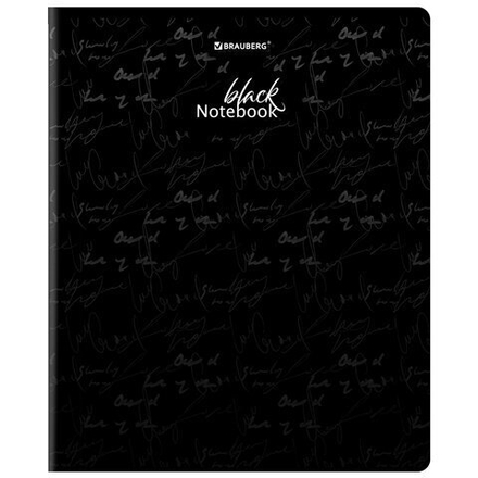 Тетрадь А5, 48 л., BRAUBERG, скоба, клетка, матовая ламинация, выборочный лак, "Black", 404375, 1шт
