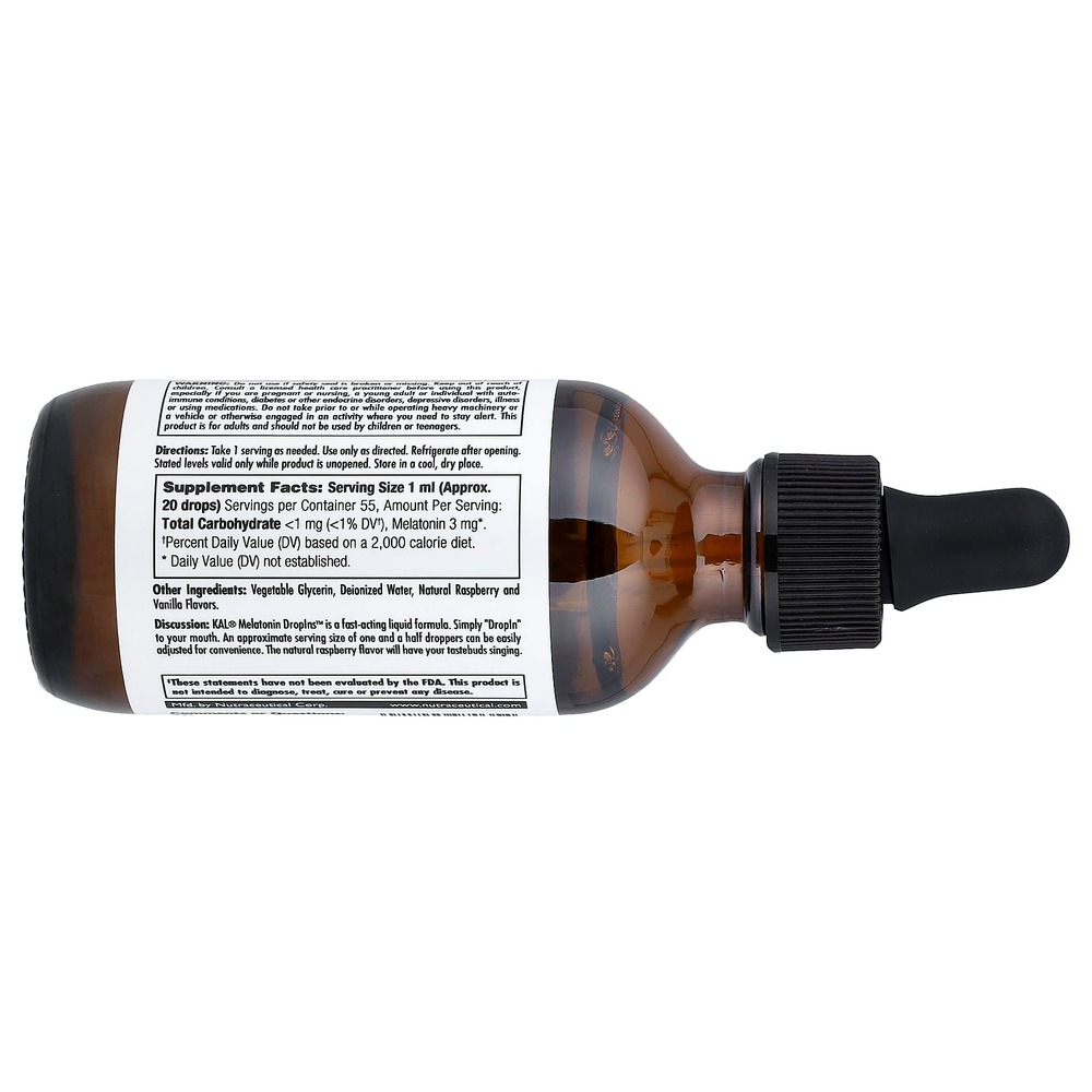 KAL, мелатонин, натуральная малина, 3 мг, 55 мл (1,85 жидк. унции)