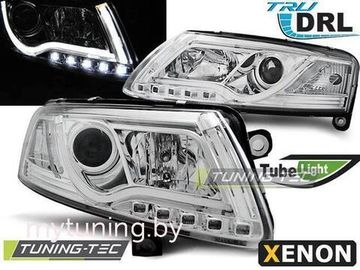 Передние фары Audi A6 C6 xenon tube lights tru drl chrome