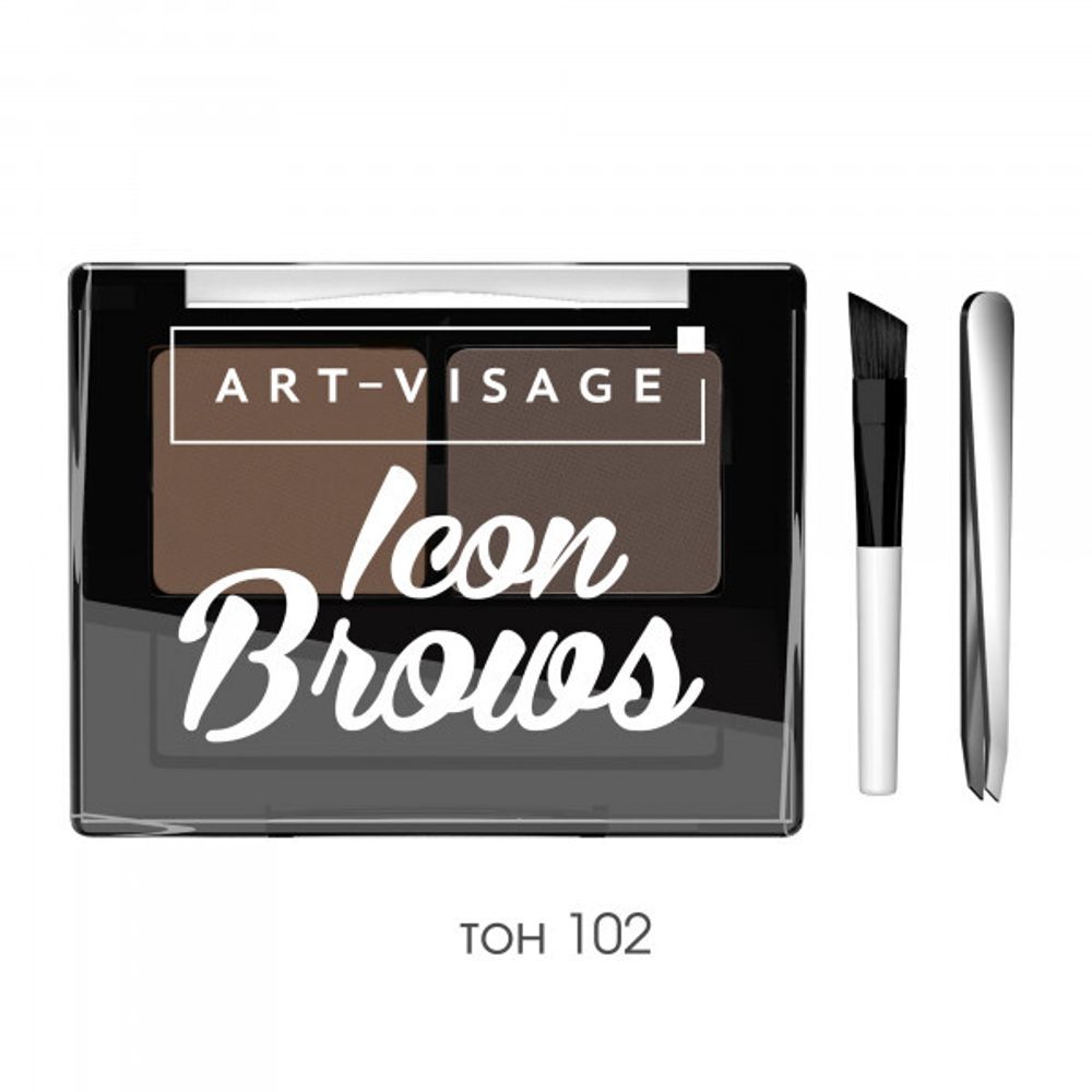 Art-Visage Тени для бровей Icon Brows, двойные, монохромные, тон №102, Брюнет, 3,6 гр