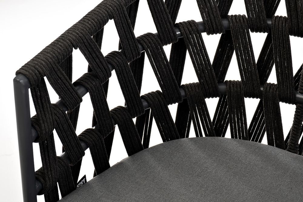 "Диего" стул плетеный из роупа, основание дуб, каркас из стали темно-серый (RAL7024) муар, роуп темно-серый круглый, ткань темно-серая 027