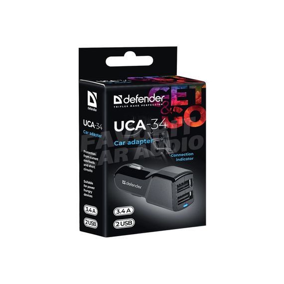 АЗУ 2USB Defender UCA-34 2400mA пластик чёрный