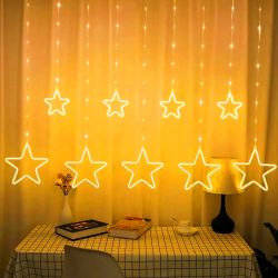 Светодиодная новогодняя гирлянда ЭРА ЕGNIG - ST занавес Неоновые звезды 8 режимов 2,4*0,8 м теплый свет IP20