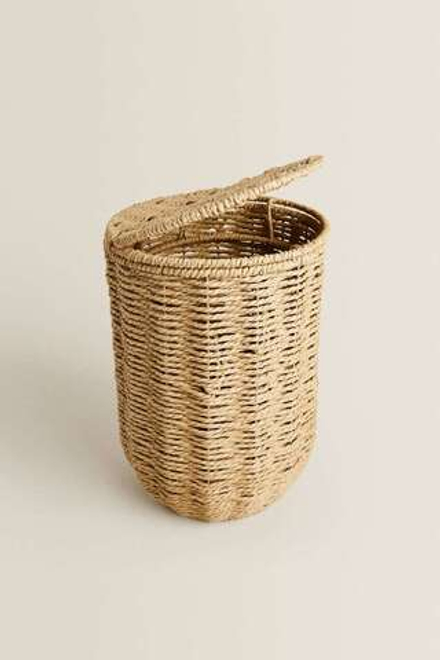 ZARA HOME КОРЗИНА ДЛЯ БУМАГ СО СЪЕМНОЙ КРЫШКОЙ, СВЕТЛО-БЕЖЕВЫЙ