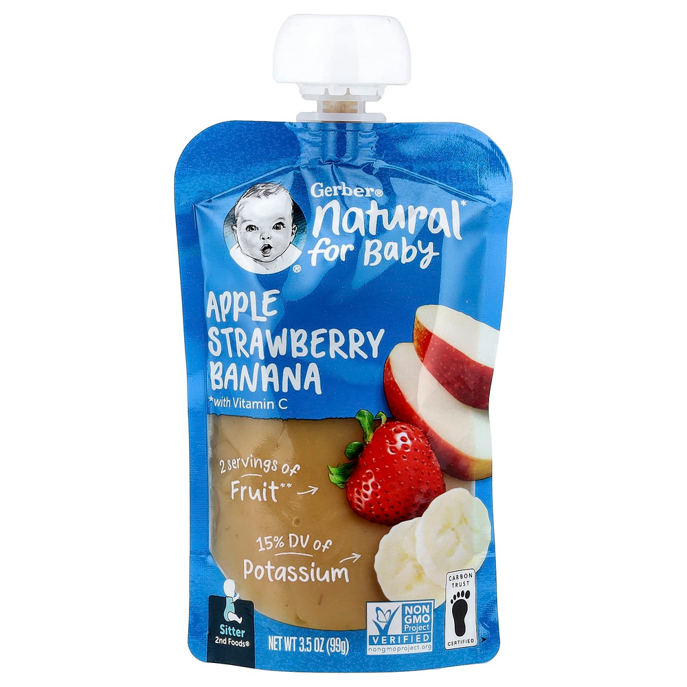 Gerber, Natural for Baby, 2nd Foods, яблоко, клубника и банан, 99 г (3,5 унции)