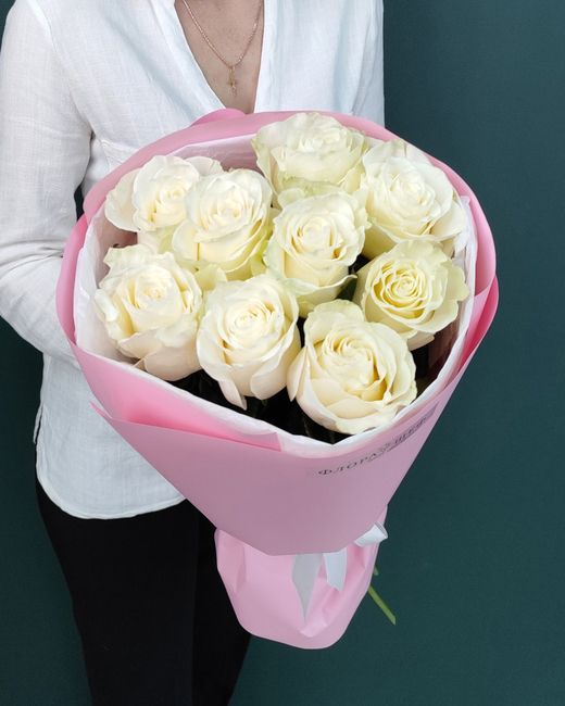 Роза белая Эквадор Премиум,9шт(00251)