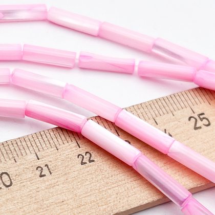 Перламутр Трубочка тонированный бусины, цвет розовый, размер около 14*4 мм, цена за 13 шт (1/2 нити)