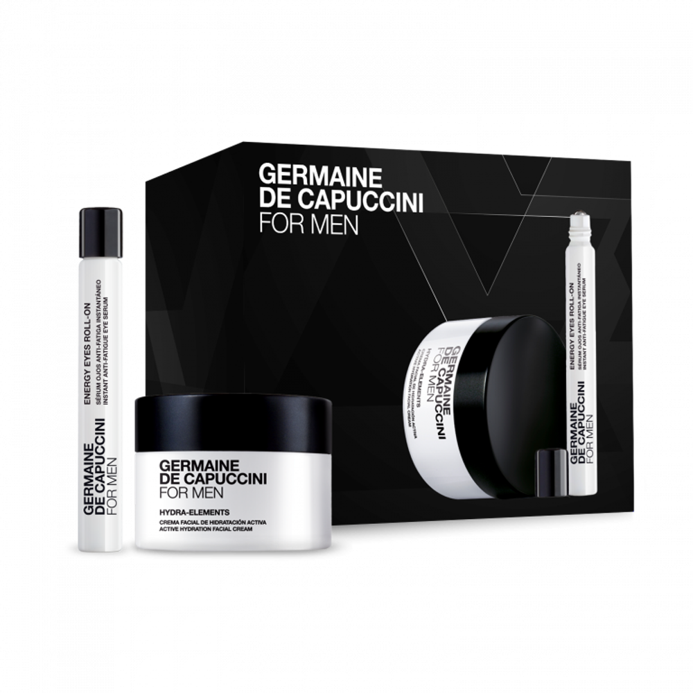 GERMAINE DE CAPUCCINI FOR MEN, Набор для мужчин: Крем увлажняющий For Men 50 мл, Эмульсия для области вокруг глаз For Men, стик с массажным роликом 10 мл