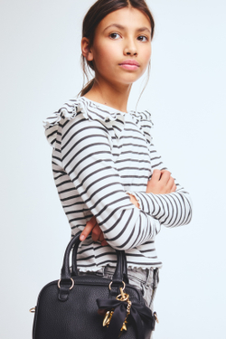 H&M Трикотажный топ с с оборками, белый/черный