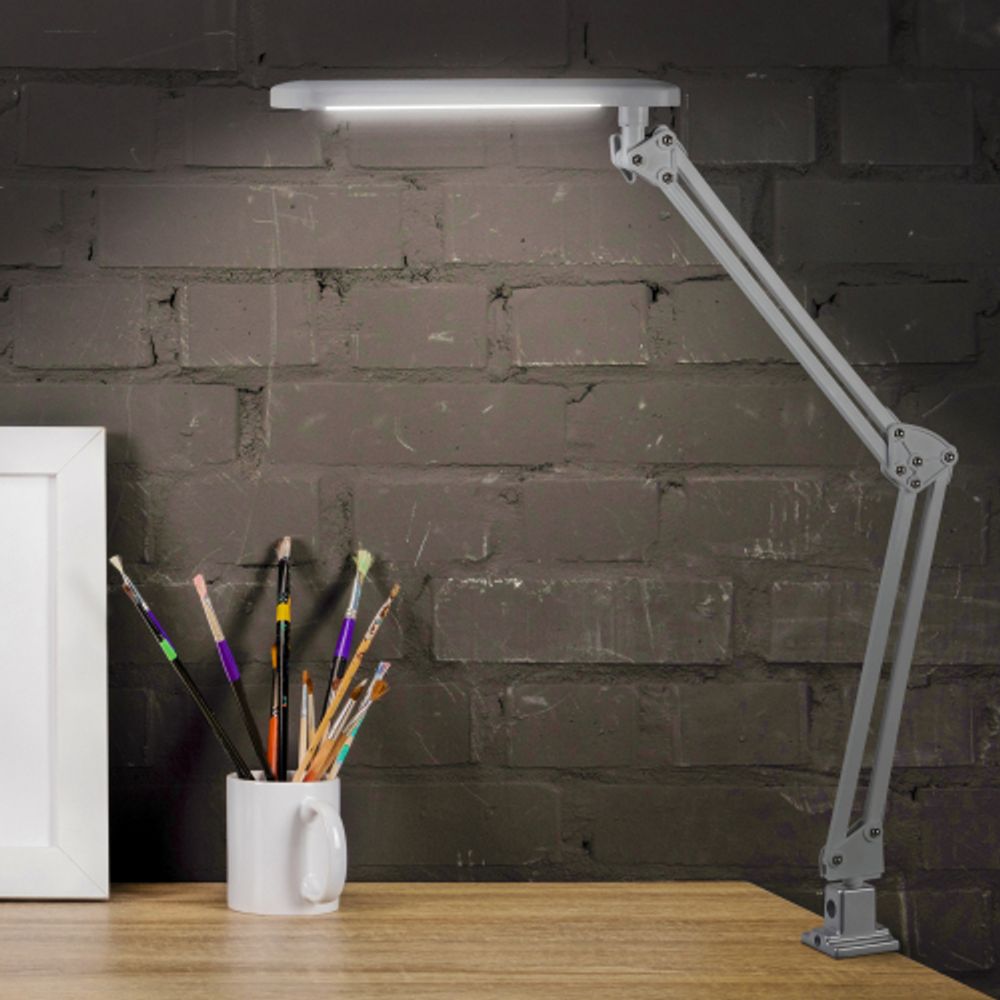 Настольный светильник ЭРА NLED-441-7W-S светодиодный на струбцине серебро | Светодиодные настольные лампы