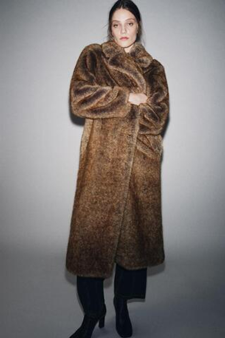 ZARA ШУБА ИЗ ИСКУССТВЕННОГО МЕХА — ZW COLLECTION LIMITED EDITION, БРОНЗОВЫЙ