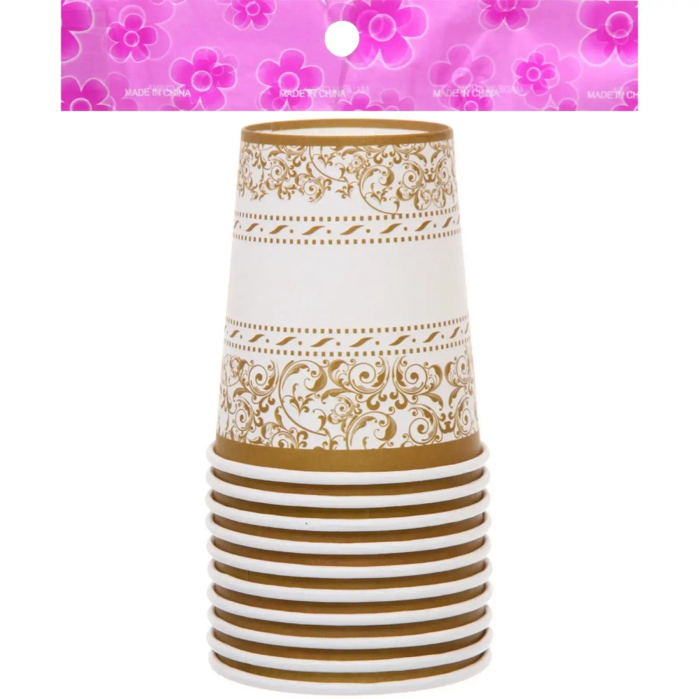 Стакан бумажный 0,2л в наборе 10 шт «Орнамент», золото