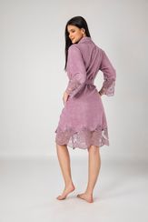 Халат женский махровый с кружевом 163790 лиловый NUSA Турция