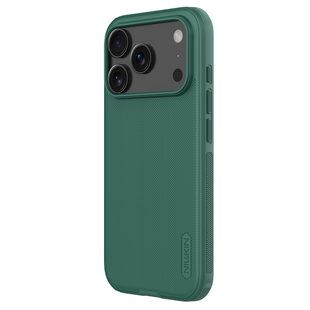 Противоударный чехол зеленого цвета (Dark Green) от Nillkin для iPhone 17 Pro, серия Super Frosted Shield Pro