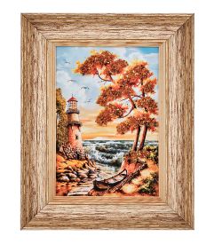 AMB-01/22 Картина «Маяк на краю земли» (с янтарной крошкой) пласт.рамка 33х42см