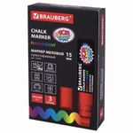 Маркер меловой "POP-ART" КРАСНЫЙ, 15 мм, сухостираемый, для гладких поверхностей, BRAUBERG, 151539