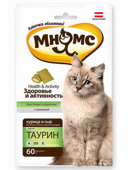 Лакомство Мнямс "Здоровье и активность" хрустящие подушечки для кошек с курицей и сыром 60 г