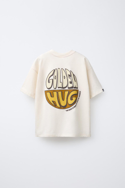 ZARA ФУТБОЛКА С РЕЛЬЕФНОЙ НАДПИСЬЮ, ЭКРЮ