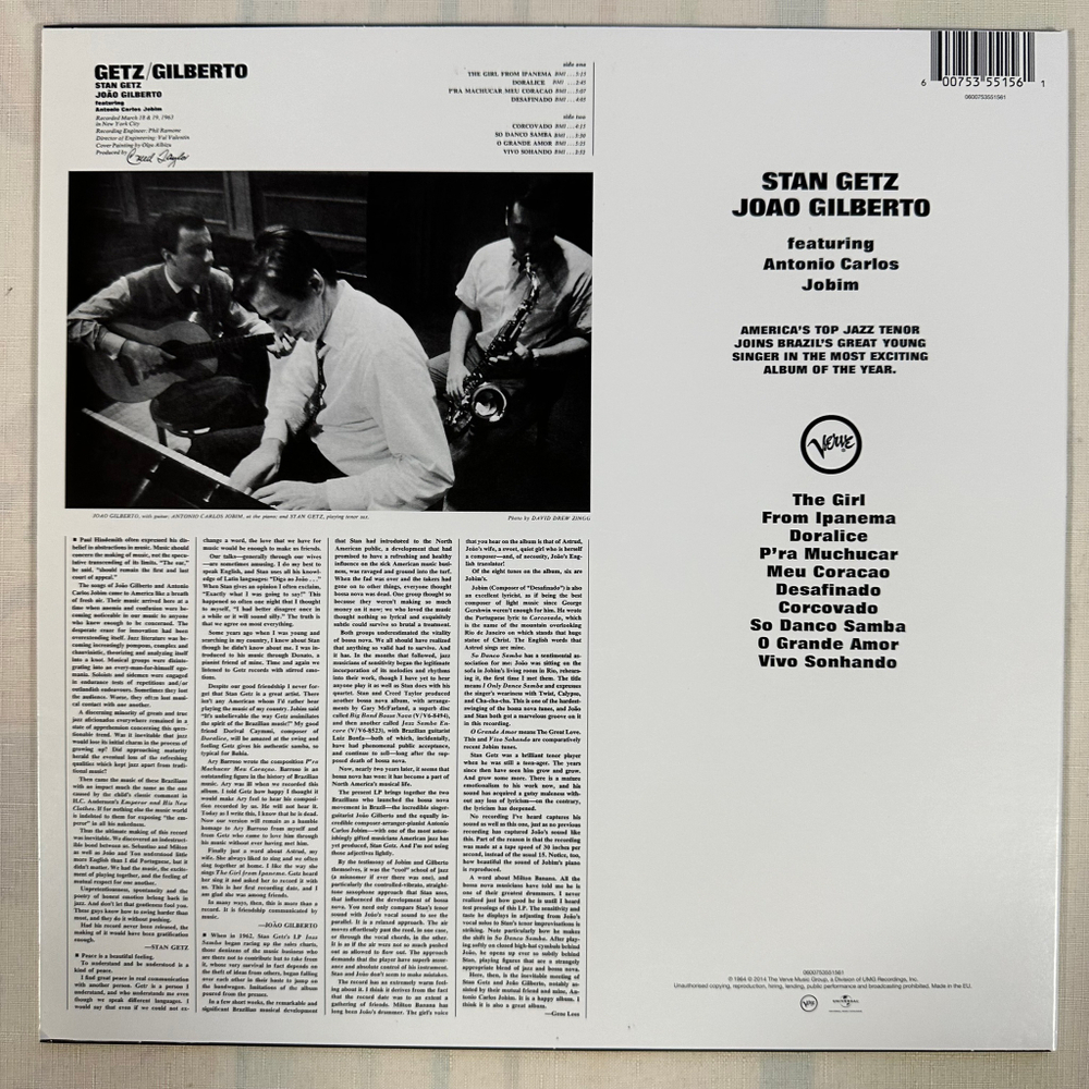 Stan Getz, Joao Gilberto Featuring Antonio Carlos Jobim ‎– Getz / Gilberto (Европа 2014г.)