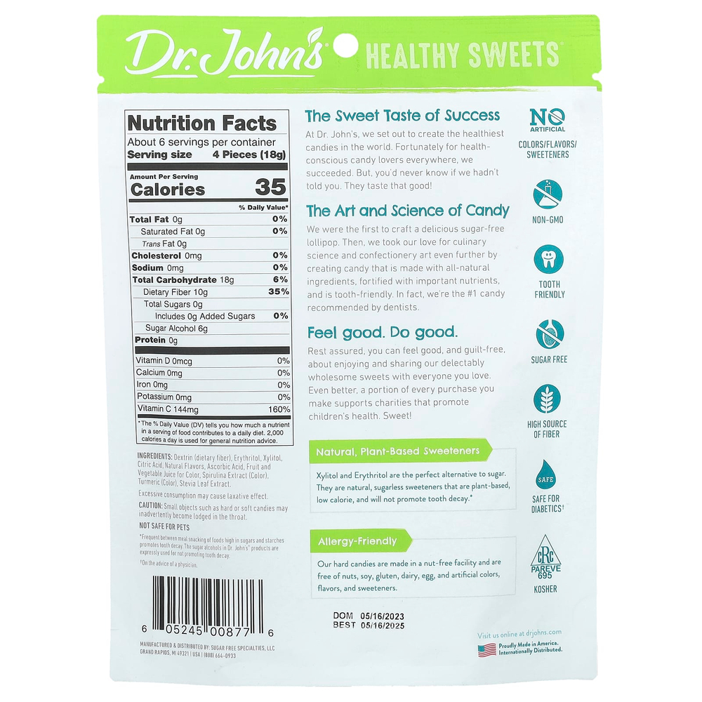 Dr. John's Healthy Sweets, Конфеты ассорти, + клетчатка и витамин C, арбуз, зеленое яблоко и клубника, 109 г (3,85 унции)