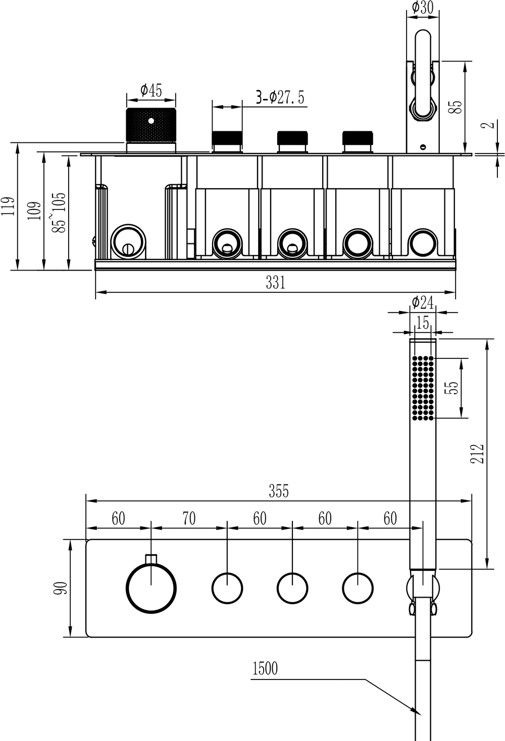 Душевой комплект STWORKI STUDIO S51210S + S512692S С ВНУТРЕННЕЙ ЧАСТЬЮ, сталь