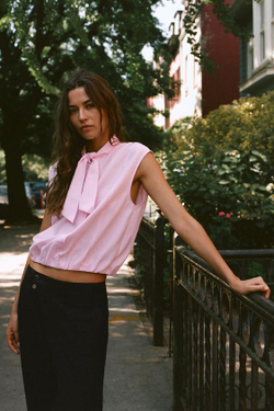 ZARA БЛУЗА С БАНТОМ БЕЗ РУКАВОВ, РОЗОВЫЙ