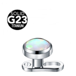 Пирсинг. Титановый микродермал: якорь 1.6х2.5 мм с накруткой (радужный опал 4 мм). Титан G23.