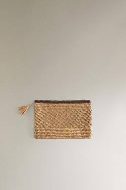 ZARA HOME ПЛЕТЕНАЯ БУМАЖНАЯ СУМКА-КЛАТЧ С ДЕКОРАТИВНОЙ ОТДЕЛКОЙ, НАТУРАЛЬНЫЙ