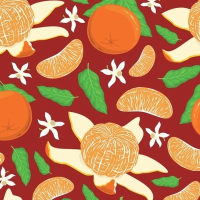 МАНДАРИНЫ НА КРАСНОМ ФОНЕ