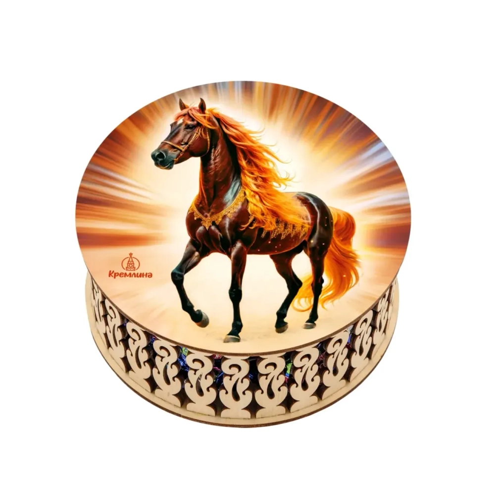 Конфеты глазированные "Чернослив Кремлина шоколадный"."Красная лошадь в лучах".