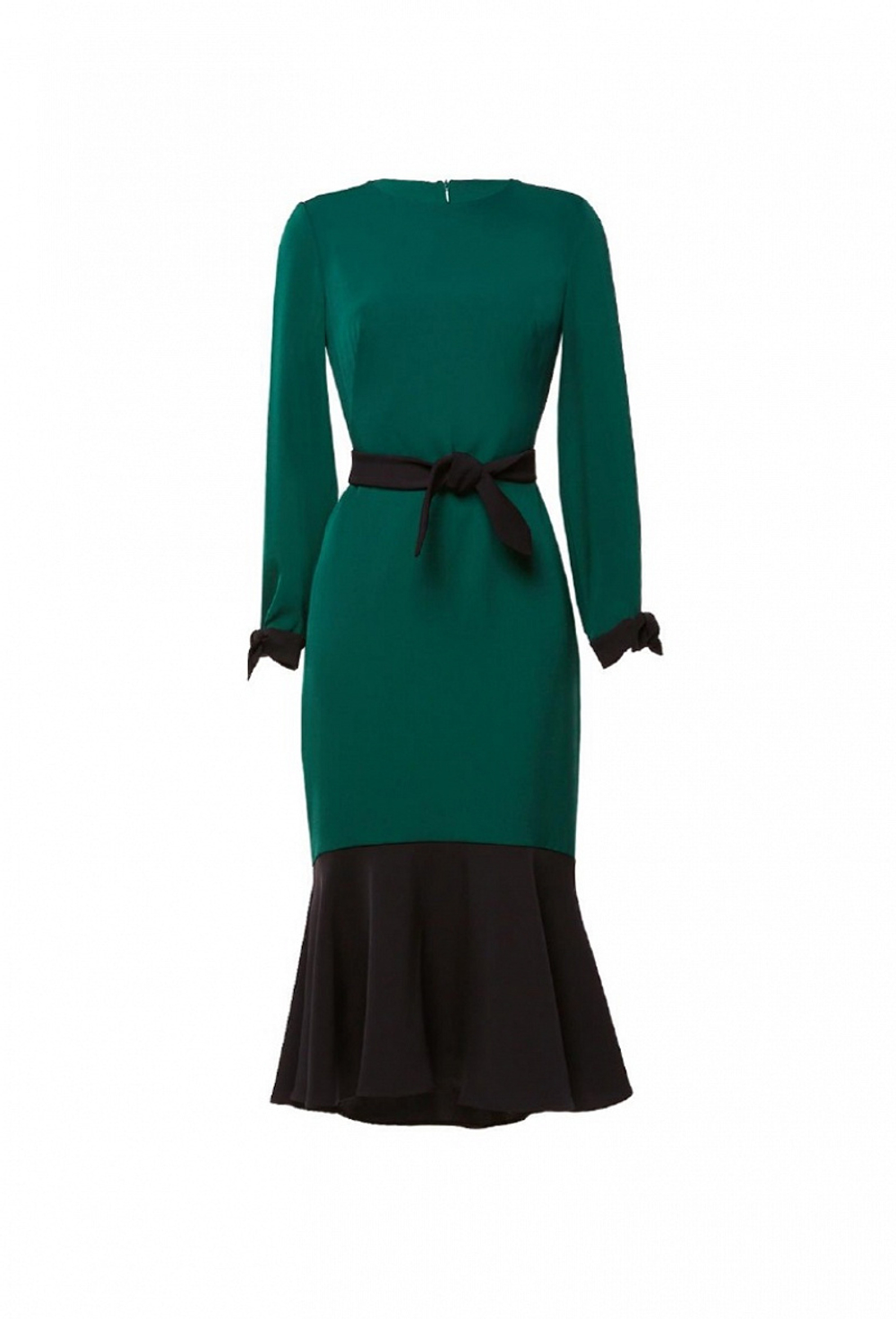 Платье футляр зелёное, юбка с воланом 17-02-19FW