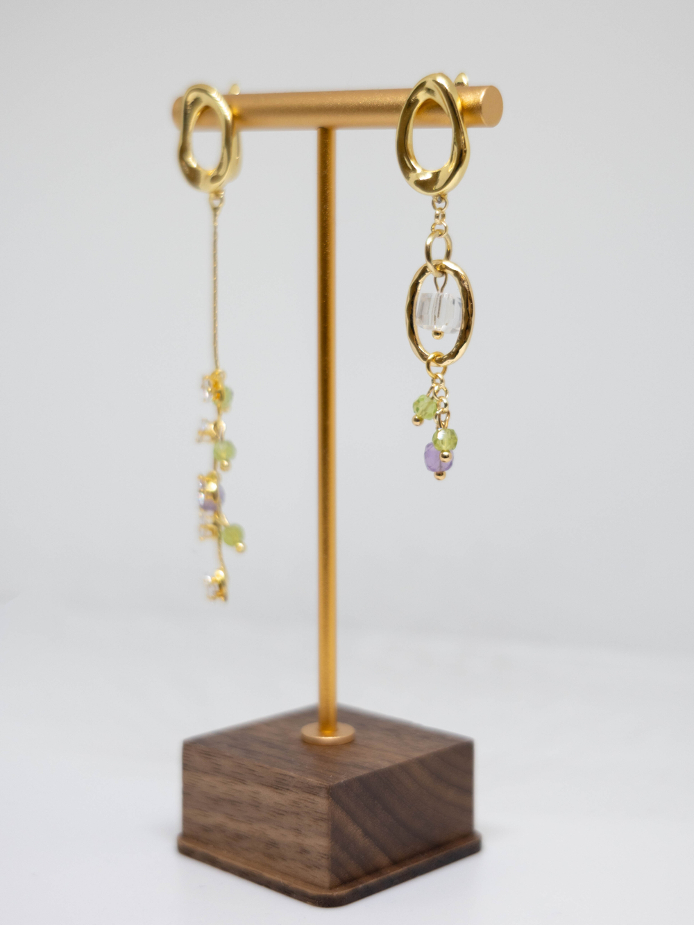 Серьги с хризолитом и аметистом