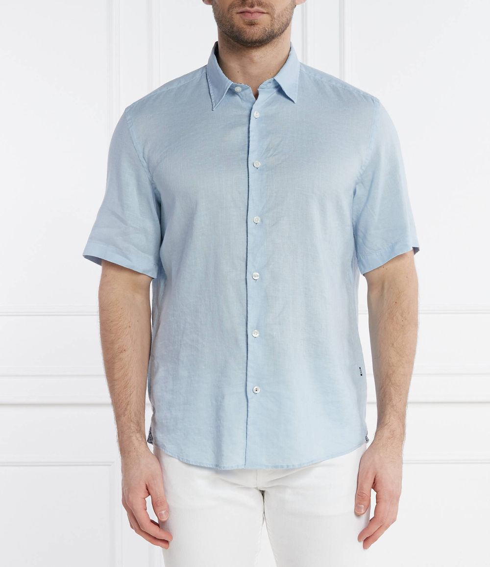 Льняная рубашка S-LIAM-ken BOSS BLACK - голубой(50515156)