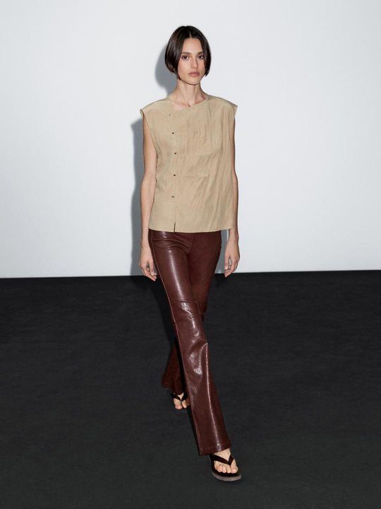 Massimo Dutti Блуза с серебристыми пуговицами сбоку, песочный