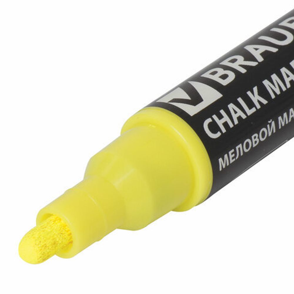 Маркер меловой "POP-ART" ЖЕЛТЫЙ, 5 мм, сухостираемый, для гладких поверхностей, BRAUBERG, 151528