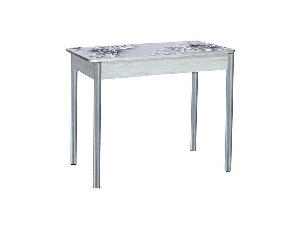 Нью йорк фотопечать стол обеденный раздвижной со стеклянной поверхностью  / цветы на сером/бетон белый/металлик 900*600 (1200)